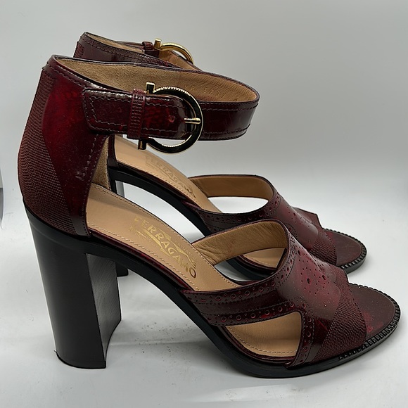 Salvatore Ferragamo Cherry Leather Nuala Block Heel Sandals Shoes **Sz 10**🔥🔥 - Picture 6 of 11